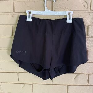 Craft women’s Pro Running Shorts Split Side Black Size XS Built In Liner Pockets